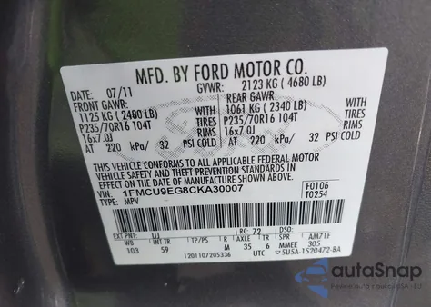 2012 Ford Escape Limited from USA, damaged, VIN 1FMCU9EG8CKA30007